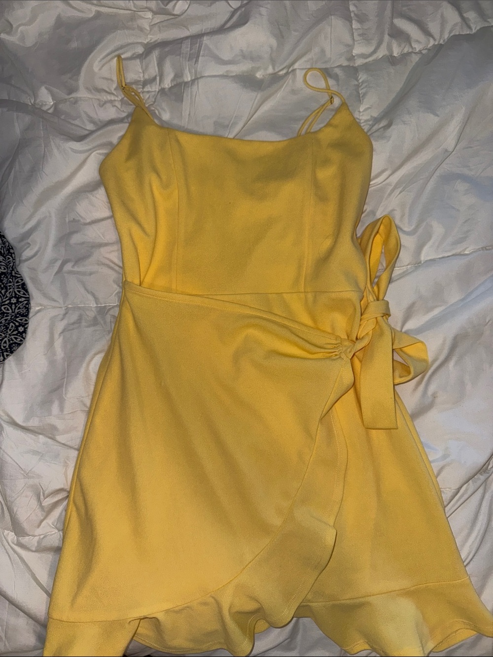Lucy in the Sky Yellow Spaghetti Strap Wrap Mini Dress